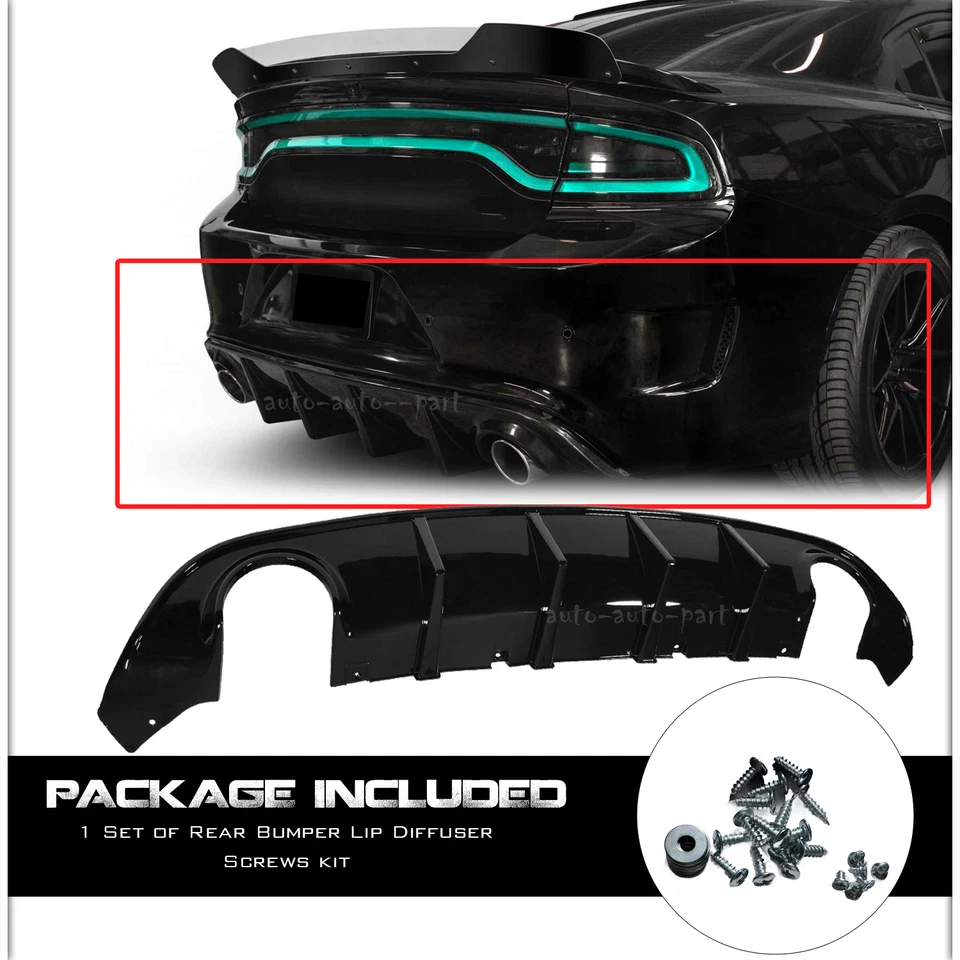 Difusor de parachoques trasero labio PP cenefa negro brillante para Dodge Charger SRT 2015-2023 Foto 4 de 4