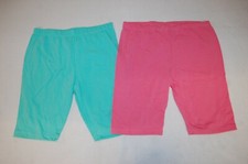 Girls 2 PAIR LOT KNIT SHORTS Casual Bike Play MINT GREEN  PINK Stretchy L 10-12