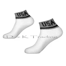 4~24 Pairs Power Club Men Ankle Cut Socks USA Logo White Casual Lots 9-11 10-13