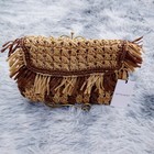 Witchery Womens Tan Woven Paper Straw Summer Boho Coastal Fringe Clutch Bag NEW