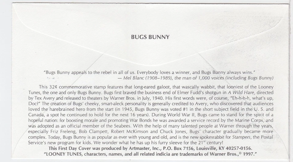 TurtlesTradingPost- Bugs Bunny- 1997 FDC #3137a Artmaster Cachet - Image 2 of 2