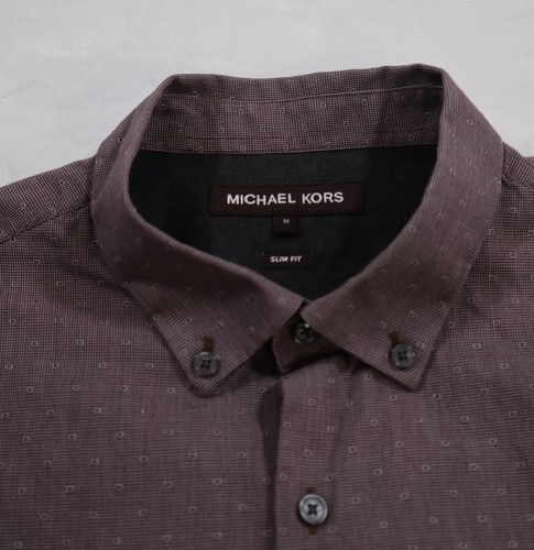 Michael Kors Shirt Mens Medium Brown Maroon Button Up Long Sleeve Career Smart - Picture 3 of 10
