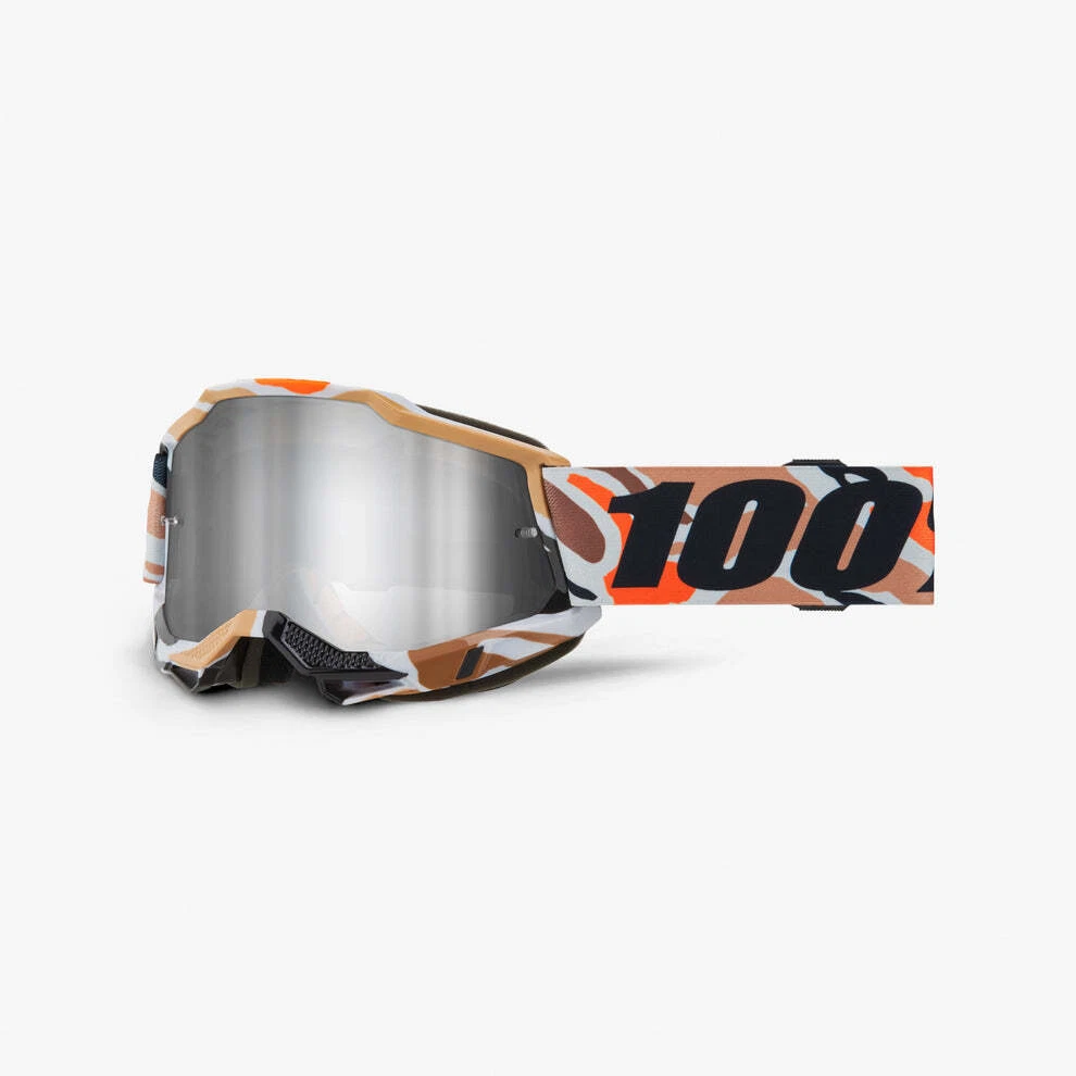 Mascherina Da Cross 100% Enduro MTB | Lente Specchiata Oro/Argento/Blu | Anti-buée