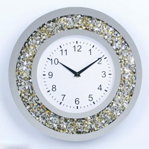 Wall Clock Decor Crushed Diamond Mirror Bathroom Clocks Wall Crystal Decorati...