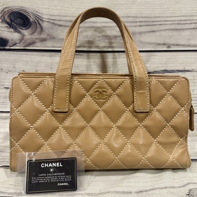 Chanel Wild Stitch Tote Shoulder Bag Calfskin Leather Tan/Beige Double  Handles