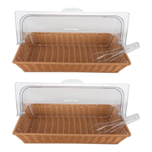 2pcs Rattan Bread Basket with Lid Hand-Woven Wicker Tray 21Inch Picnic Food Box! - Picture 7 of 16