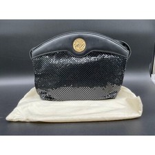 Whiting  Davis Black Mesh Clutch Vintage Evening Bag Strap  Dust Bag