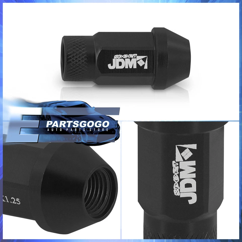 (20 Pieces) M12X1.25 50MM JDM VIP Aluminum Open End Tip Wheel Lug Nuts Set Black - Изображение 2 из 3