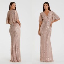 Mac Duggal NEW Sequined V-Neck Cape Sleeve Column Gown Vintage Rose 698 Size 14