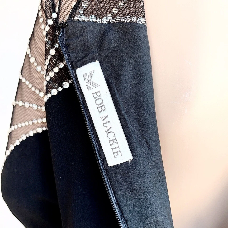 BOB MACKIE For BERGDORF GOODMAN Cocktail Dress Size S Black Feather Hems - Image 3 of 4