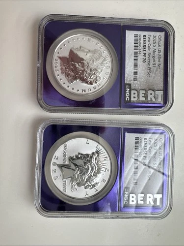 2025 Morgan-Peace Dollar two coin Reverse Set PF 70 traderbea Label NGC