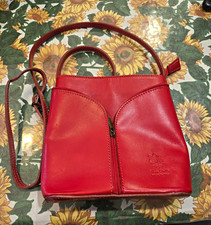 Vera Pelle Red Zip Crossbody Bag Adjustable Strap Inner Pockets Made in Italy