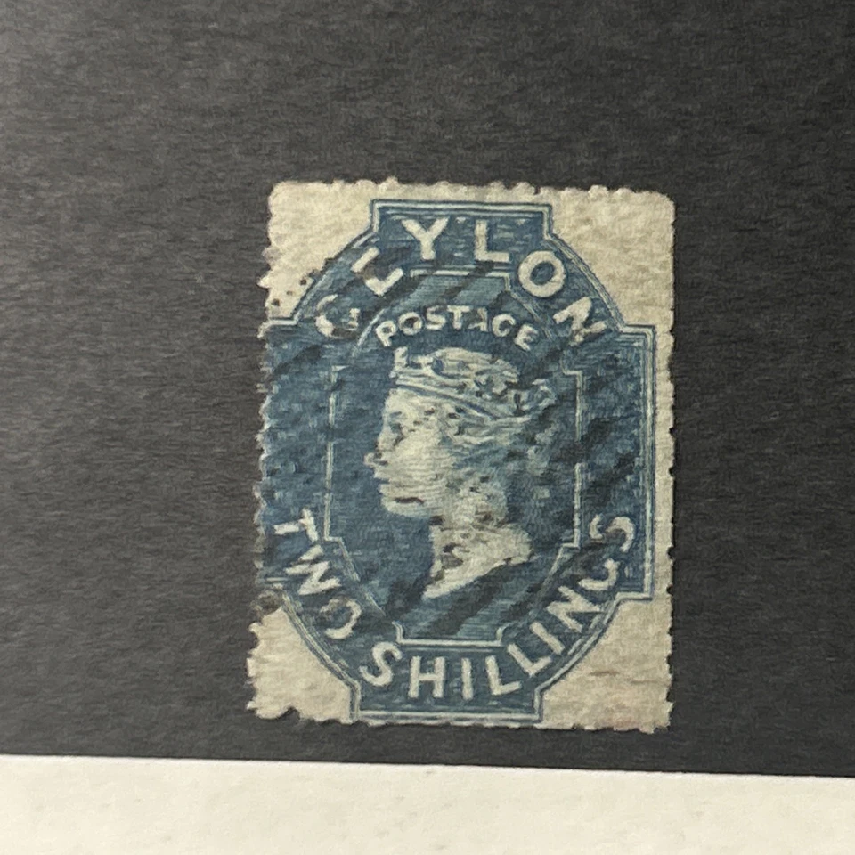 Ceylon 1859 Queen Victoria 2 Shillings dull blue stamp (SG #12) - Image 2 of 4
