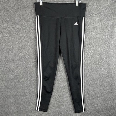 Adidas Pants Womens Large Black Climalite High Rise 3 Stripes Athletic Leggings