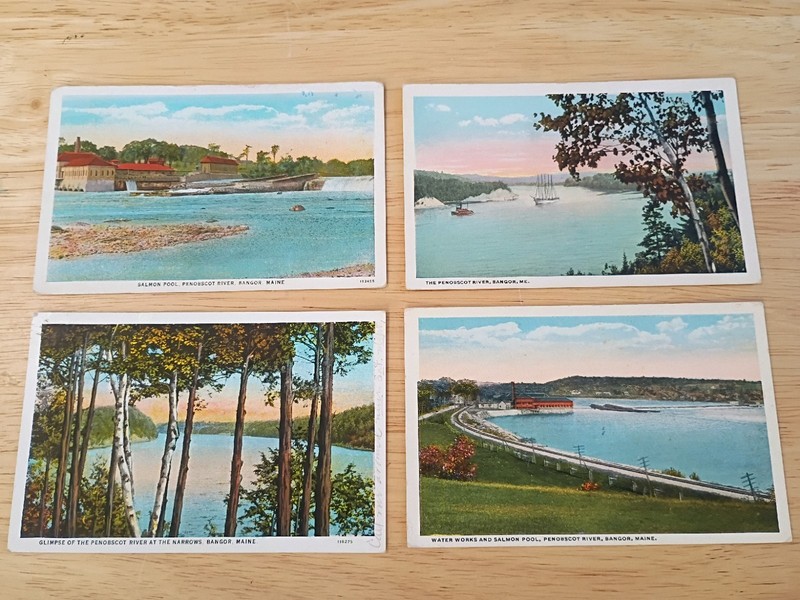 VTG Bangor Maine Postcard Lot Salmon Pool Water Works Dam, Penobscot River, 1 ¢
