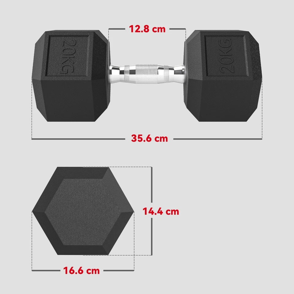 HOMCOM 2x20KG Rubber Hex Dumbbell Portable Hand Weights Home Gym, photo 3 of 5