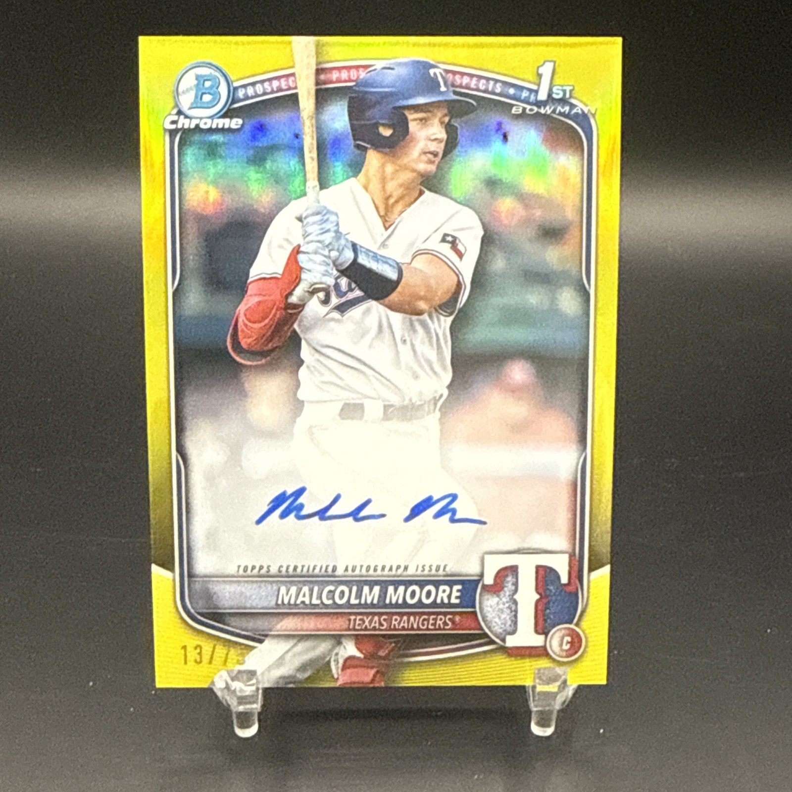 2025 Bowman Chrome Malcolm Moore Auto Yellow Refractor /75 1st Rangers CPA-MMO