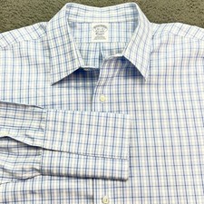 Brooks Brothers Non Iron Gingham French cuff Dress Shirt Mens 16 1/2 32 Blue