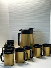 Set caraffa caffè Thermo Serv vintage curva ovest con 10 tazze oro nero anni '70