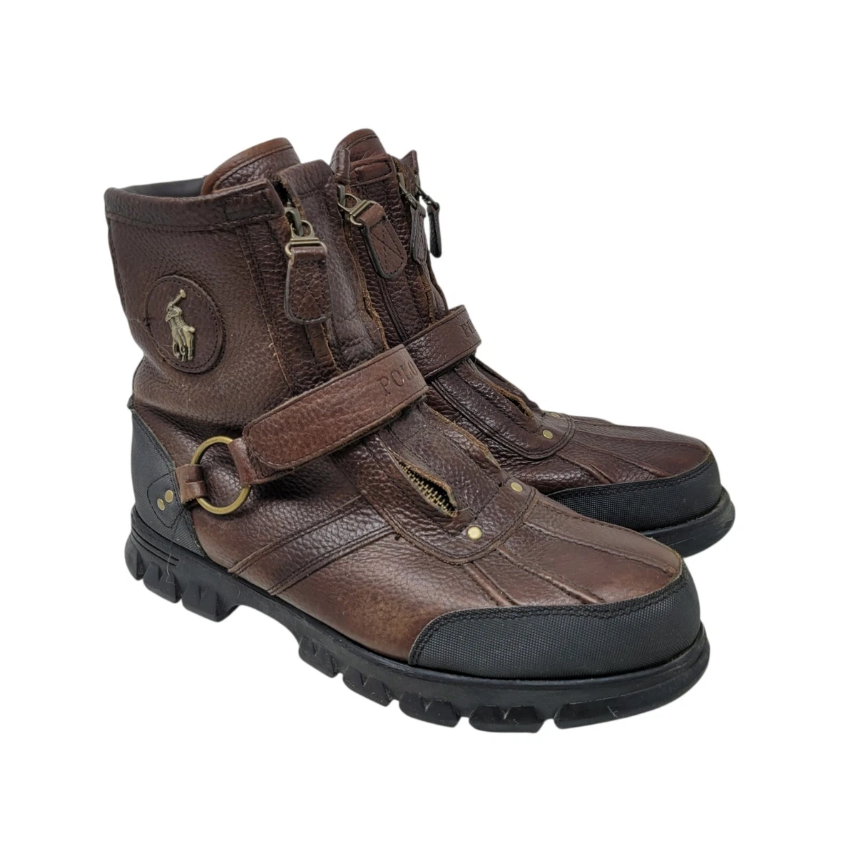 Polo Ralph Lauren Conquest III Boots Mens 13 Brown Leather Good Dual Zip Strap Polo Ralph Lauren * Conquest Hi * Leather Boots * Double-Zip  main image 4