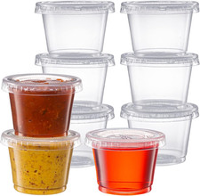 1 Oz. - 200 Count Clear Disposable Plastic Portion Cups with Lids - Small Pl...