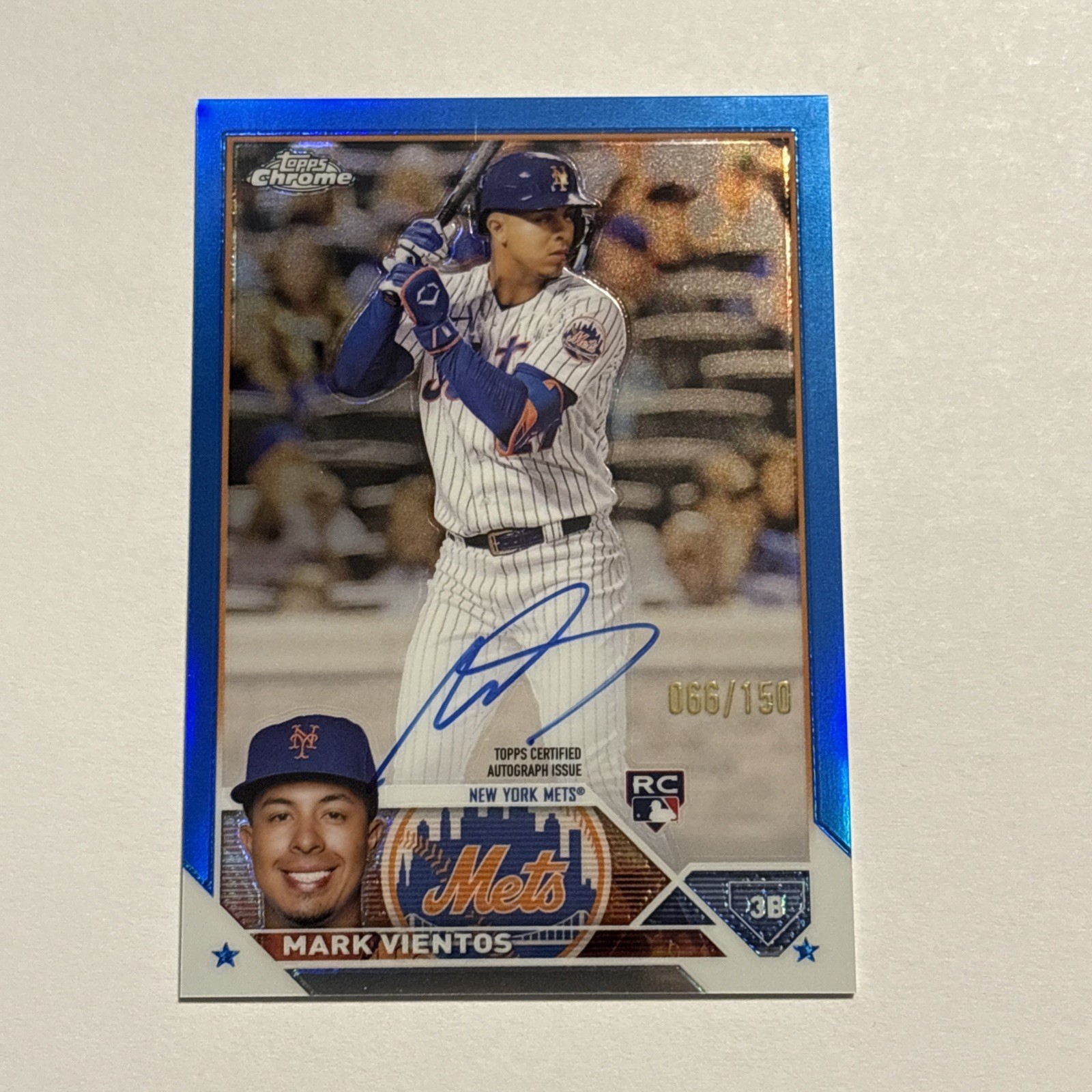 Mark Vientos 2023 Topps Chrome Blue Refractor Autograph Rookie /150 Mets