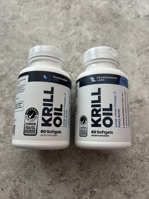 2X Transparent Labs Krill Oil Omega-3 Softgels 60 Count 2g GMO-Free 