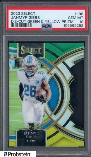 2023 Select Die-Cut Green & Yellow Prizm #198 Jahmyr Gibbs RC Rookie PSA 10