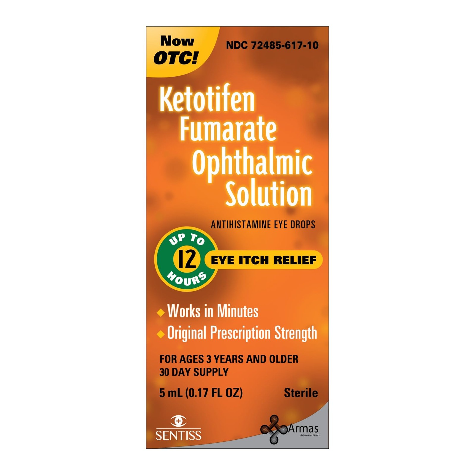 Ketotifen Eye Drops, Allergy Itch Relief, Works Fast, 30 Day
