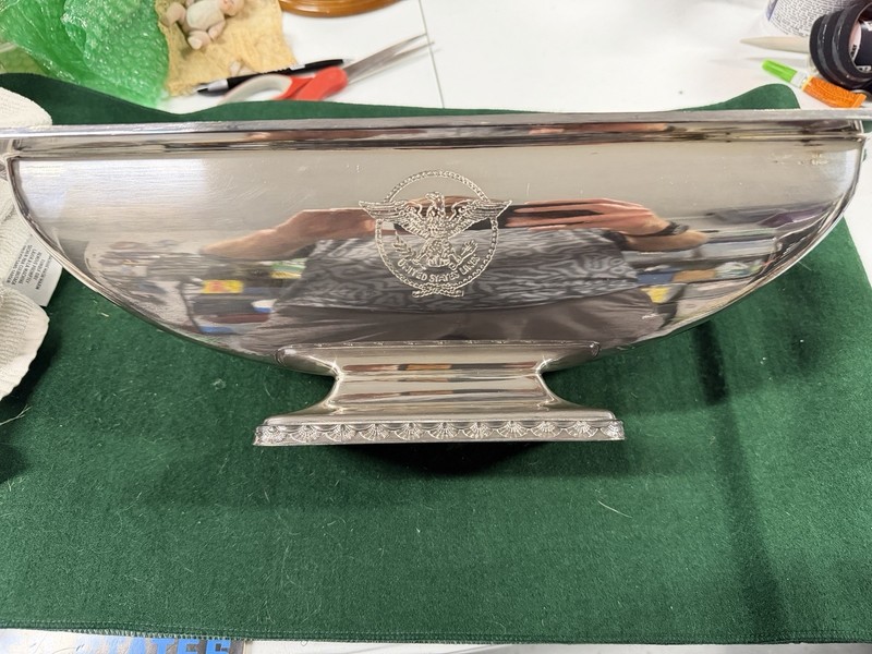 S.S. United States Silver Plated Caviar Server with 3 Pieces of Glassware. US L