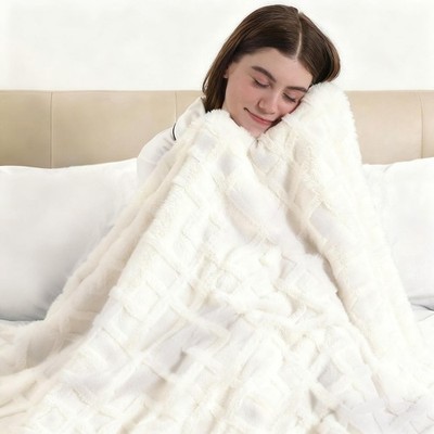 ESTINGO Heated Blanket Electric Throw, Faux Fur Heated Throw Blanket, 3D Grid...