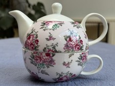 Vintage Creative Tops Fine China Tea For One Set Pink Rose Floral Teapot Cup&Lid