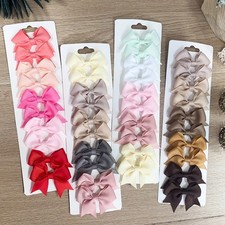 10PCS Solid Color Kids Hair Clips Baby Girls Handmade Ribbon Bowknot Barrettes