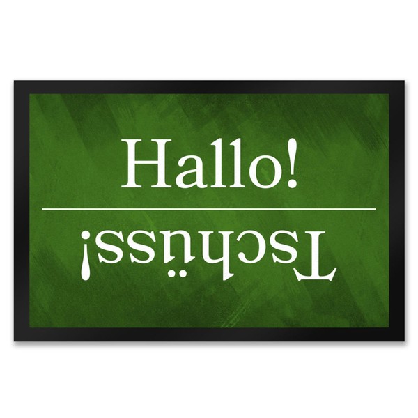 Hallo Und TschüSs FußMatte Auf GrüNem Hintergrund-image