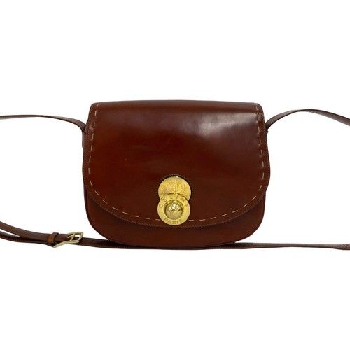Celine Star Ball Circle Logo Leather Shoulder Bag Women Brown One Size
