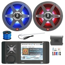 JBL 4" Marine BT Receiver, 2x 8" 450W LED Speakers, Amp w/Kit, Antenna, Wire