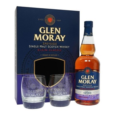 Whisky Glen Moray Elgin Classic Port Cask 2017 + 2 Gläser, 40,0%, 0,7l
