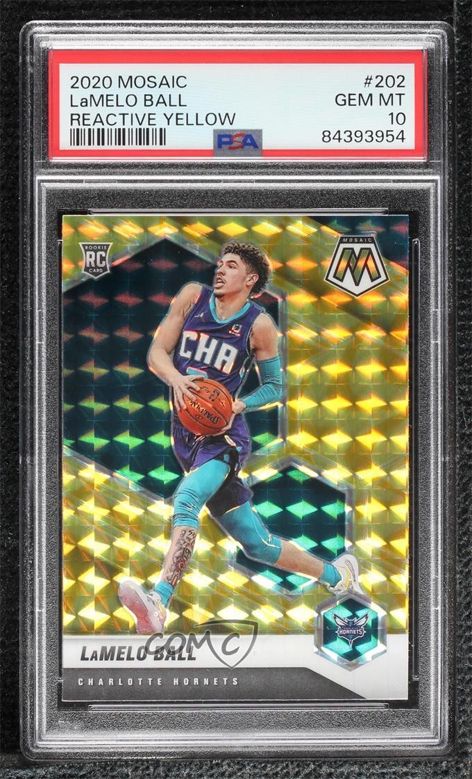 2020 Mosaic Reactive Yellow Prizm Lamelo Ball #202 PSA 10 GEM MT Rookie RC 11ds