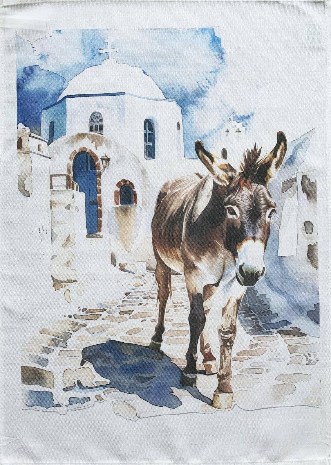 The Greek Donkey Tea Towel, large, colourful, machine washable, cotton,