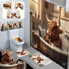 8 Pcs Highland Cattle Shower Curtain Sets for Bathroom Decor