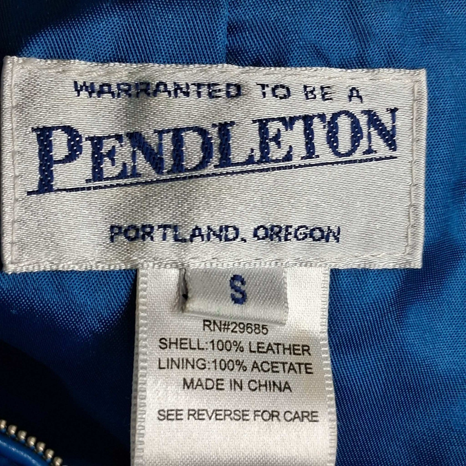 Pendleton Blue Leather Jacket Mandarin Collar Zip… - image 3