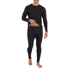 Men's Recycled Waffle Thermal Underwear Set (Top and Bottom), Black, Large