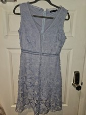 Size 12 Pretty Little Thing Baby Pale Blue Lace Style A Line Dress V Neck floral