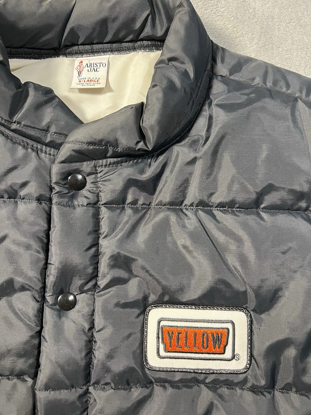 Vintage Aristo Jac Mens XL Black Puffer Vest YELLOW Corporation