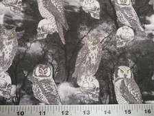 Halloween Gray Owls and Skulls Animals Cotton Fabric…