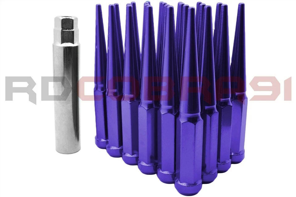 32 Pc 14x1.5 Powder Coated Purple 6" Tall Spike Lug Nuts For Chevy GMC 2500 3500 - Image 2 of 4