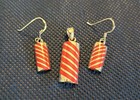 NEW STERLING SILVER 925 BOLD RED ENAMEL STRIPE SMALL PENDANT & DROP EARRING SET — photo 2