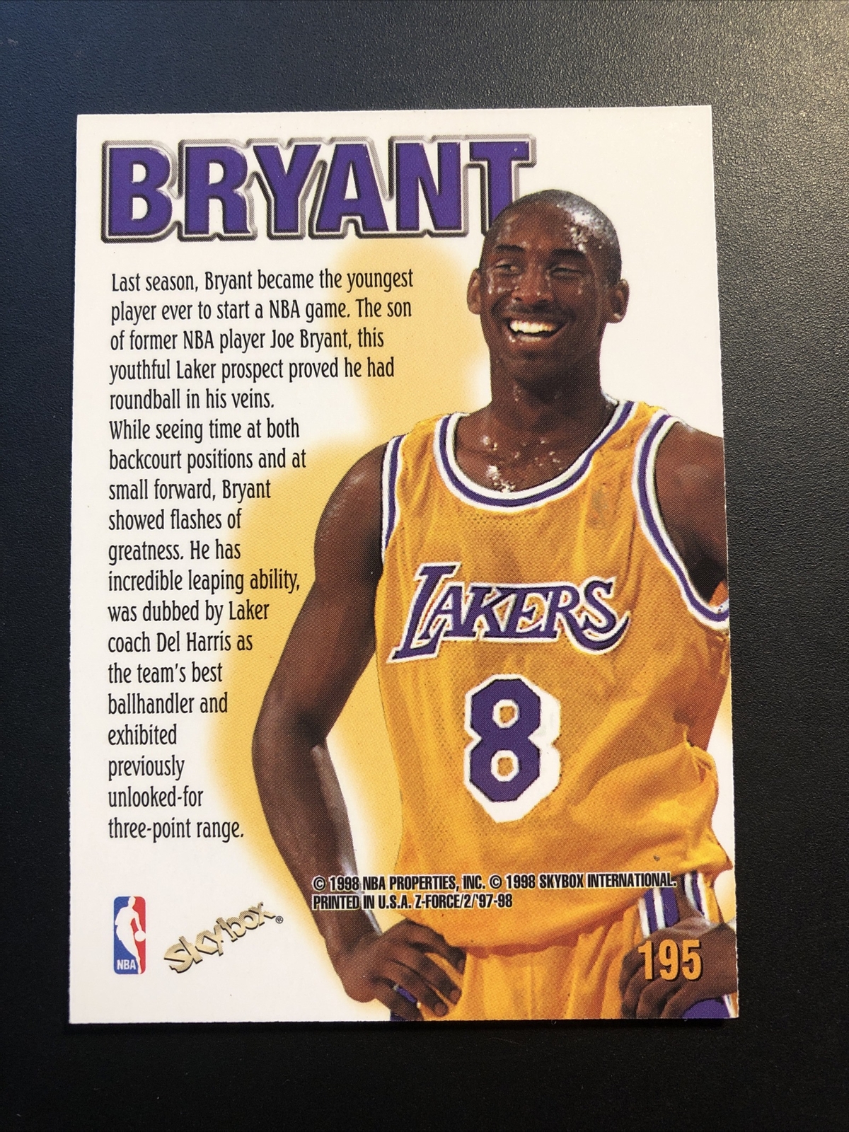 199798 Skybox ZForce Kobe Bryant 195 Lakers 2nd Yr. HOF Nice! Falak