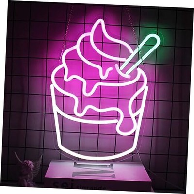 Ice Cream Neon Sign Pink White Sundae LED Neon Lights Signs Pink Green White