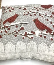 Red Birds Throw Pillows Winter Home Decor Christmas Pillow Tapestry Style Set 2